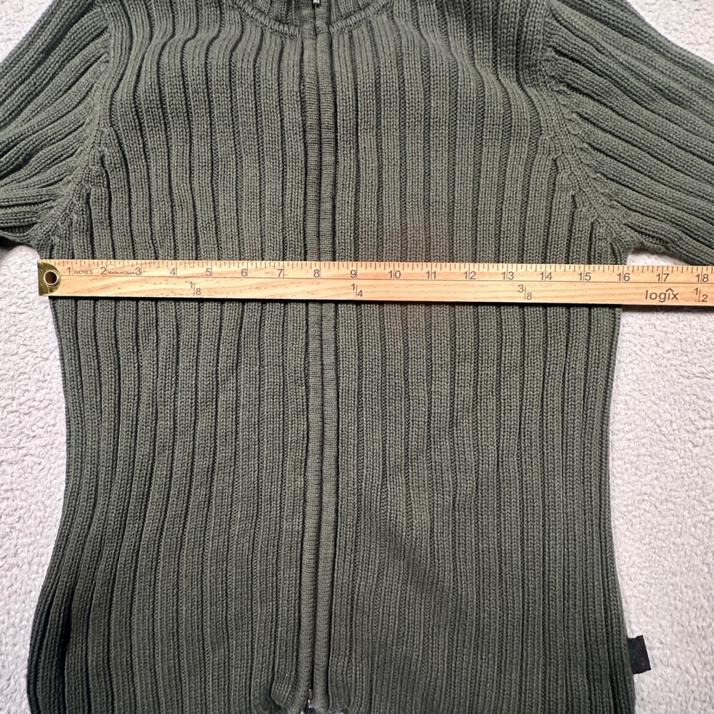 Vintage 90s RALPH Ralph Lauren Zip Up Sweater Women S Green Ribbed Cardigan - Picture 7 of 9